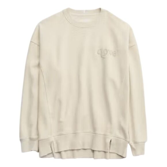 Aerie The Chill Love Crewneck Sweatshirt Cream French Terry Knit Distressed Trim - Picture 1 of 11
